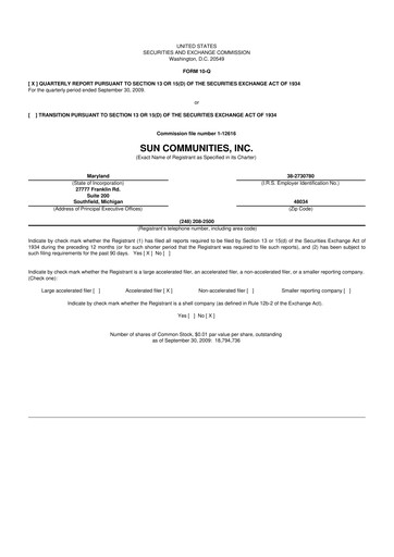 Thumbnail Sun Communities
 10-Q Quarterly Report FY 