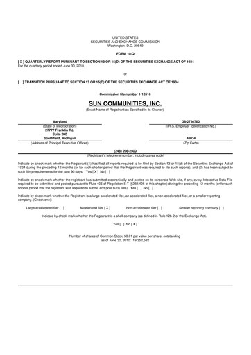 Thumbnail Sun Communities
 10-Q Quarterly Report FY 
