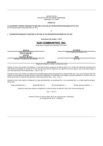 Thumbnail Sun Communities
 10-Q Quarterly Report FY 