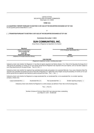 Thumbnail Sun Communities
 10-Q Quarterly Report FY 