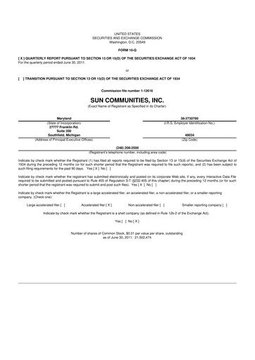 Thumbnail Sun Communities
 10-Q Quarterly Report FY 