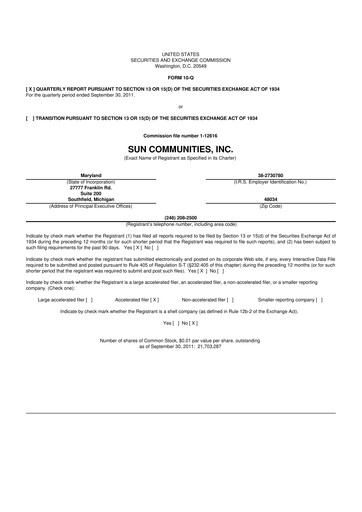 Thumbnail Sun Communities
 10-Q Quarterly Report FY 