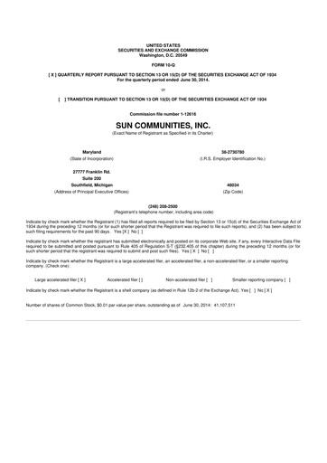 Thumbnail Sun Communities
 10-Q Quarterly Report FY2014 