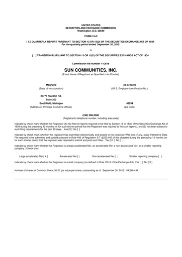 Thumbnail Sun Communities
 10-Q Quarterly Report FY2015 