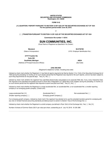 Thumbnail Sun Communities
 10-Q Quarterly Report FY2018 