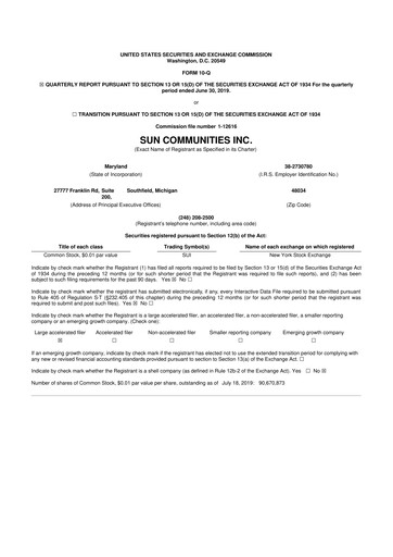 Thumbnail Sun Communities
 10-Q Quarterly Report FY2019 