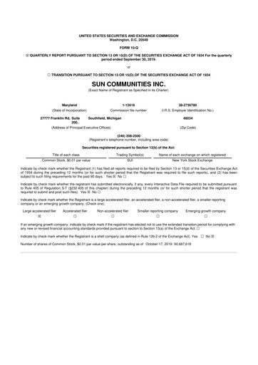Thumbnail Sun Communities
 10-Q Quarterly Report FY2019 