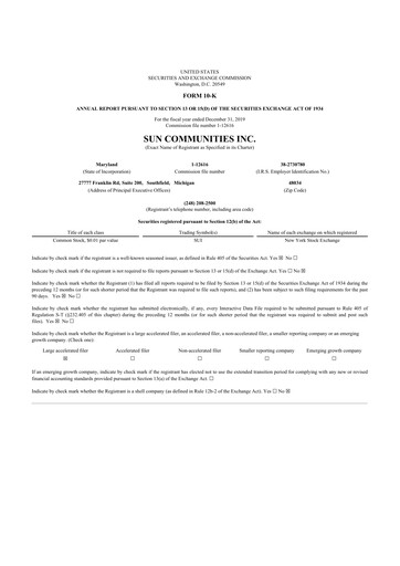 Thumbnail Sun Communities
 10-K Annual Report 2019