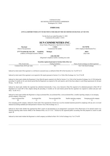 Thumbnail Sun Communities
 10-K Annual Report 2020