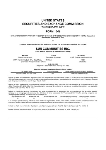 Thumbnail Sun Communities
 10-Q Quarterly Report FY2021 