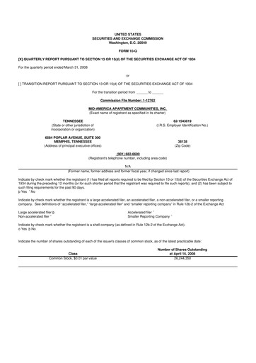 Thumbnail Mid-America Apartment Communities 10-Q Quarterly Report FY 