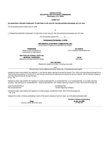Thumbnail Mid-America Apartment Communities 10-Q Quarterly Report FY 