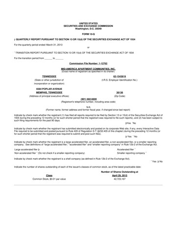 Thumbnail Mid-America Apartment Communities 10-Q Quarterly Report FY2013 