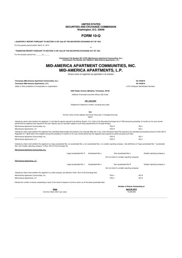 Thumbnail Mid-America Apartment Communities 10-Q Quarterly Report FY2014 