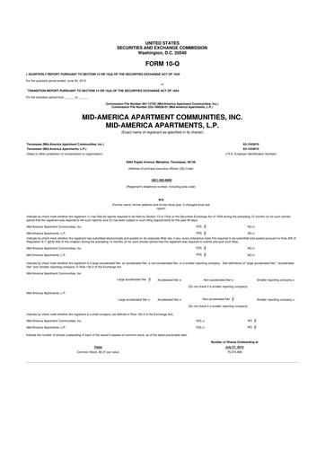 Thumbnail Mid-America Apartment Communities 10-Q Quarterly Report FY2015 