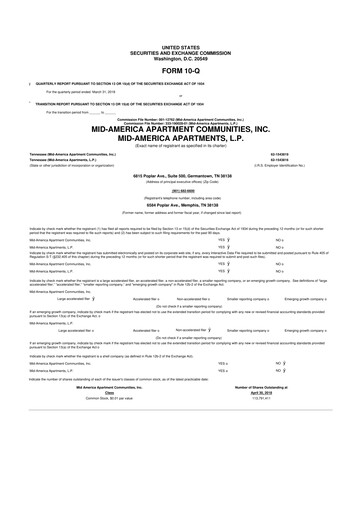 Thumbnail Mid-America Apartment Communities 10-Q Quarterly Report FY2018 