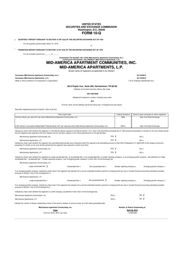 Thumbnail Mid-America Apartment Communities 10-Q Quarterly Report FY2019 