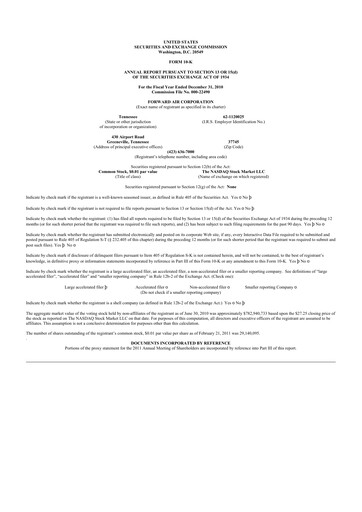 Thumbnail Forward Air 10-K Annual Report 2010