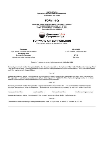 Thumbnail Forward Air 10-Q Quarterly Report FY2013 