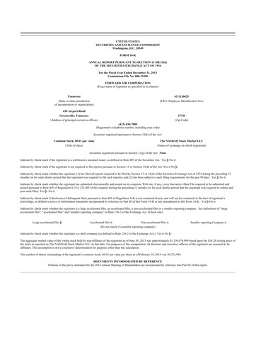 Thumbnail Forward Air 10-K Annual Report 2013