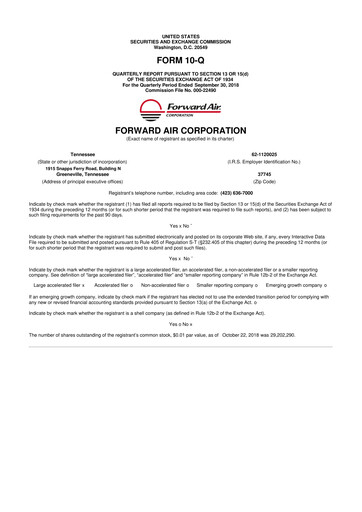 Thumbnail Forward Air 10-Q Quarterly Report FY2018 
