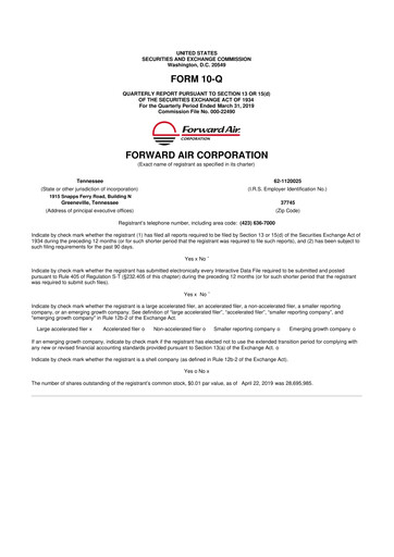 Thumbnail Forward Air 10-Q Quarterly Report FY2019 