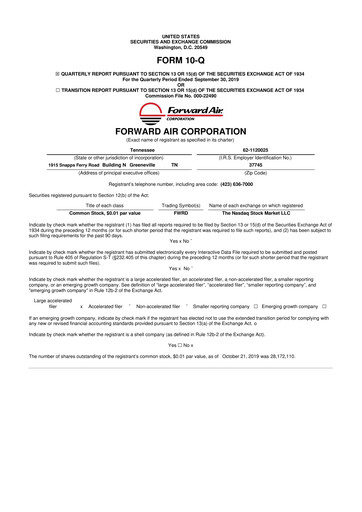 Thumbnail Forward Air 10-Q Quarterly Report FY2019 