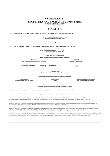 Thumbnail Forward Air 10-K Annual Report 2020