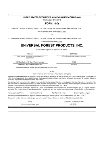 Thumbnail UFP Industries
 10-Q Quarterly Report FY2015 