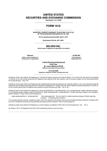 Thumbnail Belden 10-Q Quarterly Report FY2017 