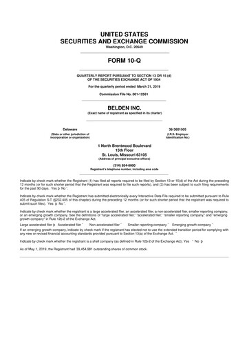 Thumbnail Belden 10-Q Quarterly Report FY2019 