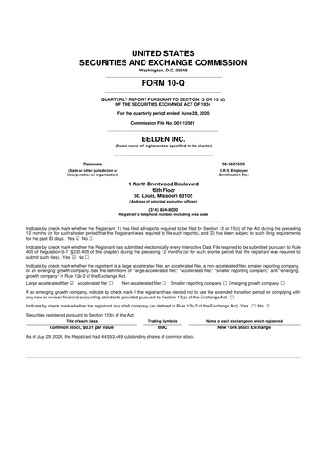 Thumbnail Belden 10-Q Quarterly Report FY2020 