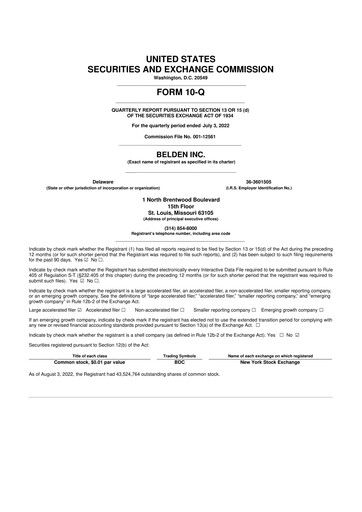 Thumbnail Belden 10-Q Quarterly Report FY2022 