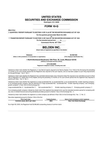 Thumbnail Belden 10-Q Quarterly Report FY2025 