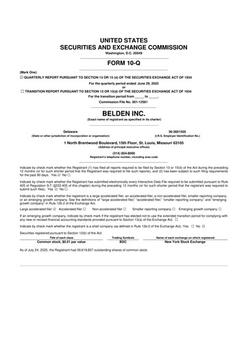 Thumbnail Belden 10-Q Quarterly Report FY2025 