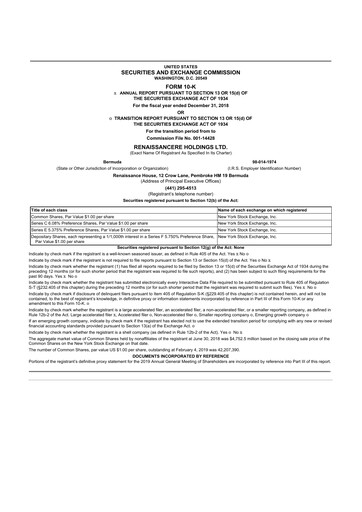 Thumbnail RenaissanceRe
 10-K Annual Report 2018