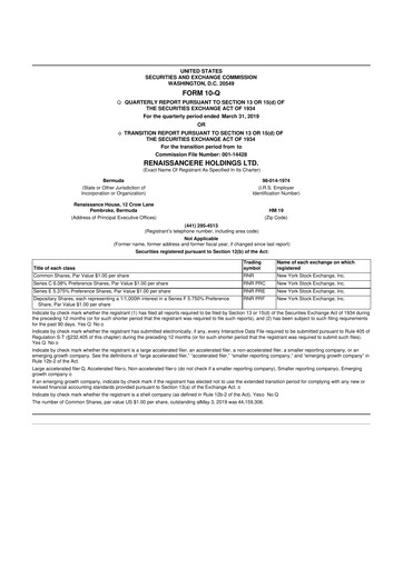 Vorschaubild RenaissanceRe
 10-Q Quartalsbericht 2019 