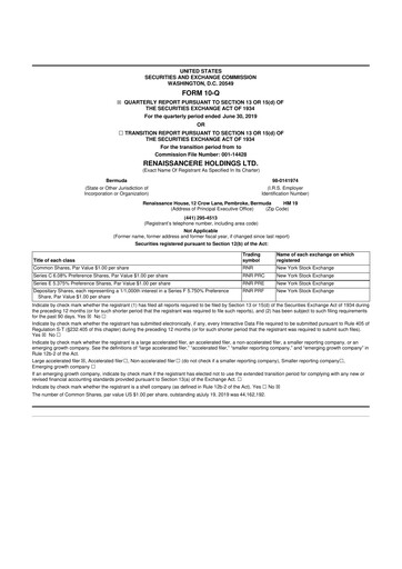 Vorschaubild RenaissanceRe
 10-Q Quartalsbericht 2019 