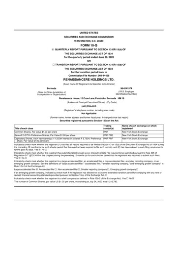 Vorschaubild RenaissanceRe
 10-Q Quartalsbericht 2020 