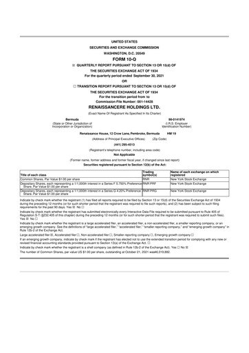 Vorschaubild RenaissanceRe
 10-Q Quartalsbericht 2021 