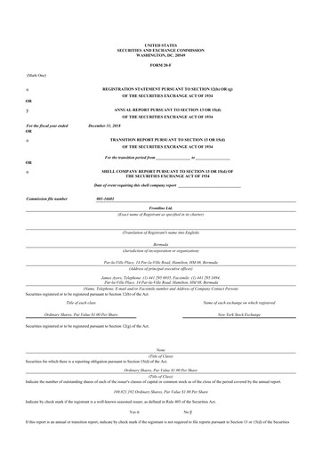 Thumbnail Frontline 20-F Annual Report 2018