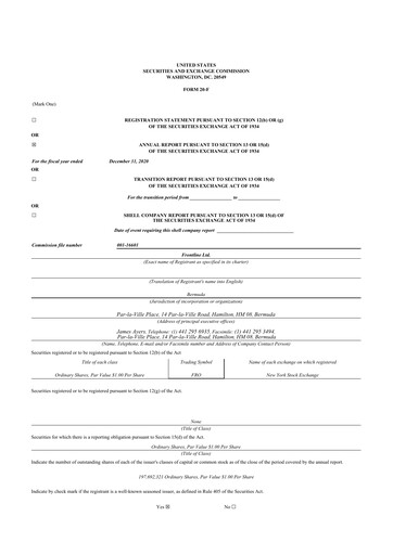 Thumbnail Frontline 20-F Annual Report 2020