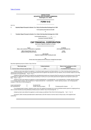 Thumbnail C&F Financial Corporation

 10-Q Quarterly Report FY2026 