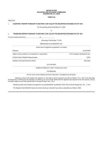 Thumbnail Berkshire Hills Bancorp 10-Q Quarterly Report FY 
