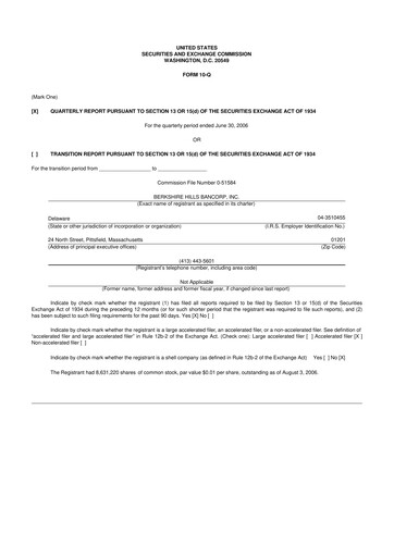 Thumbnail Berkshire Hills Bancorp 10-Q Quarterly Report FY 