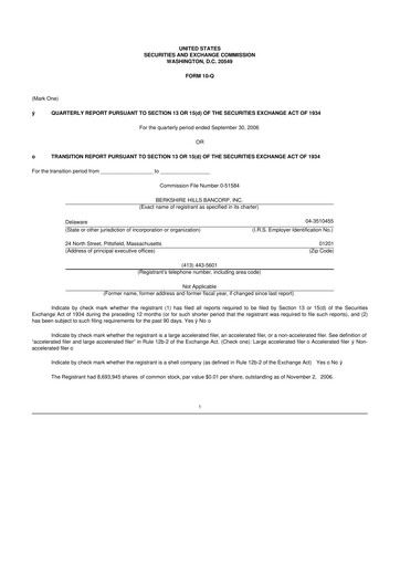 Thumbnail Berkshire Hills Bancorp 10-Q Quarterly Report FY 