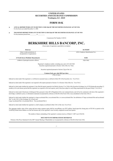 Thumbnail Berkshire Hills Bancorp 10-K Annual Report 