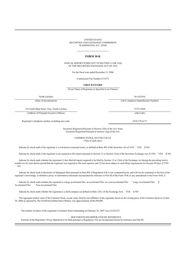 Thumbnail First Bancorp
 10-K Annual Report 