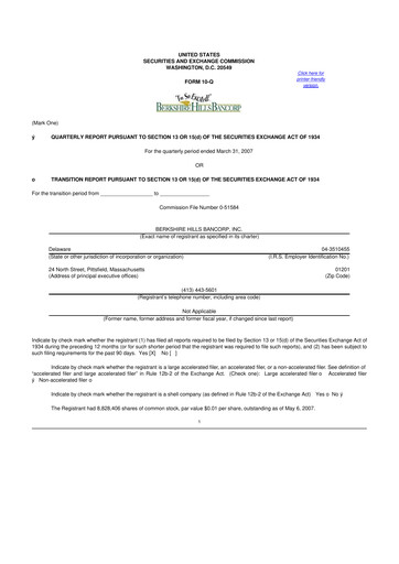 Miniature Berkshire Hills Bancorp 10-Q Rapport trimestriel  