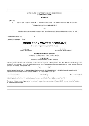 Thumbnail Middlesex Water Company
 10-Q Quarterly Report FY 